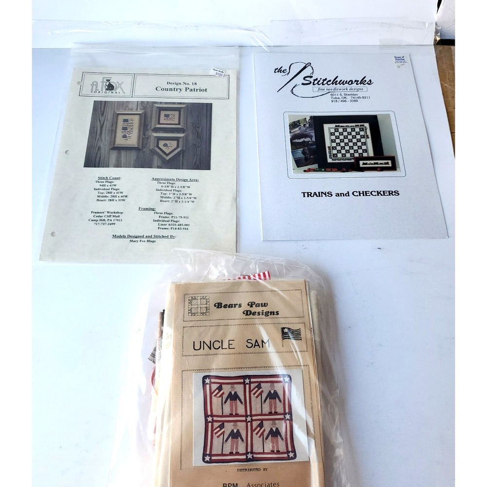 A. Fox Original 1990's Counted Cross Stitch Pattern Chart Country Patriot lot 3